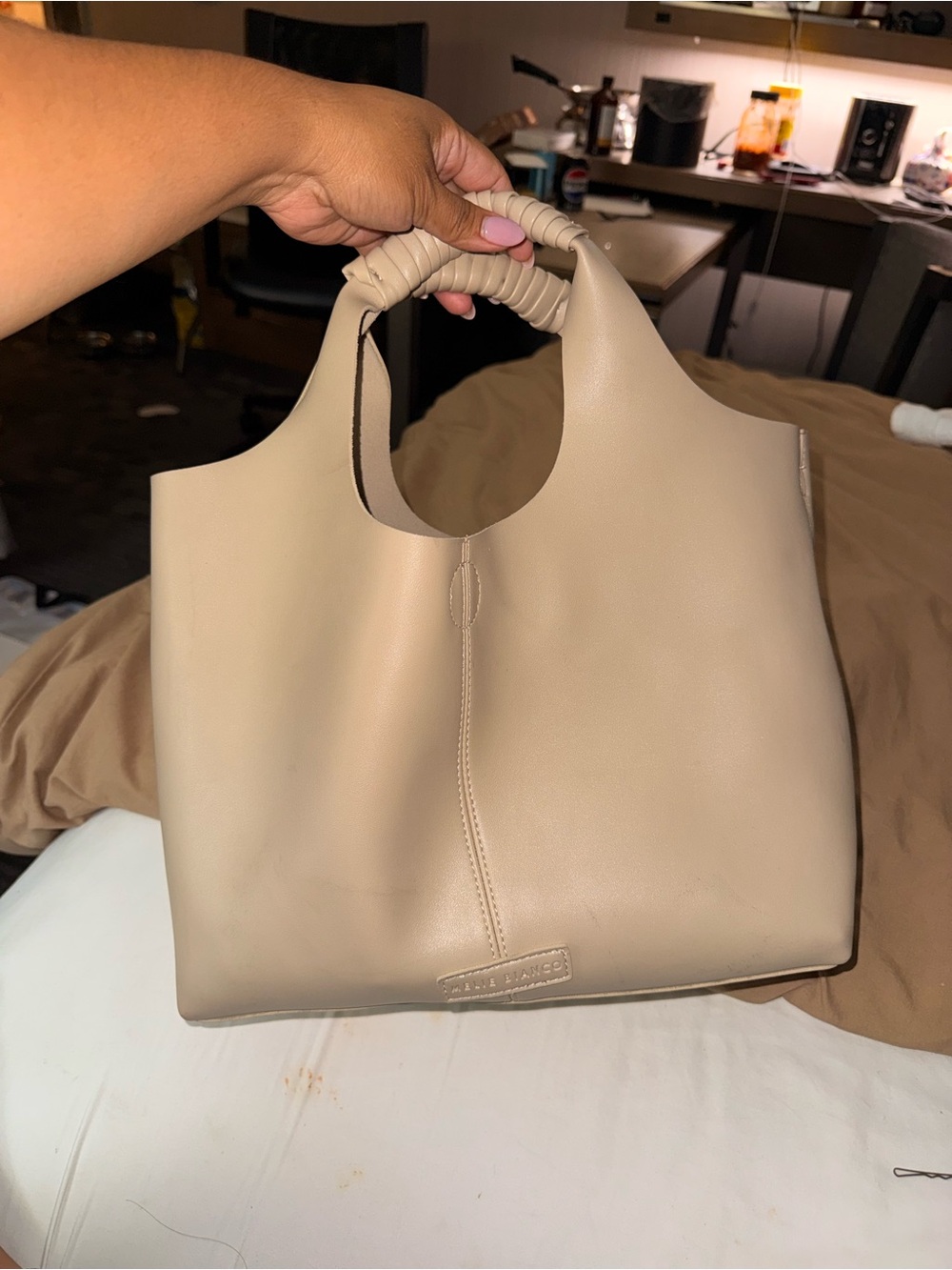 Melie Bianco Beige Wrapped-Handle Tote